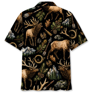 Elk Hunting Retro Black Hawaiian Shirt
