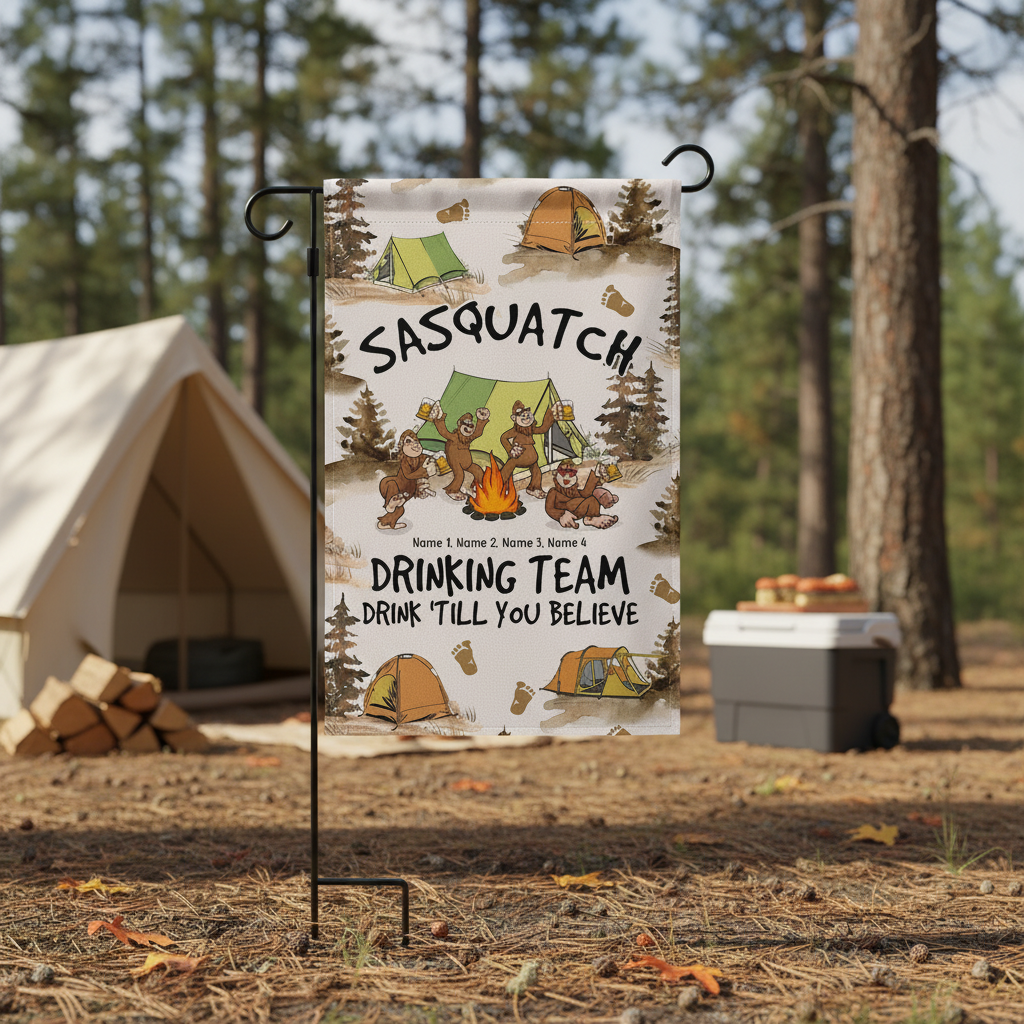 Sasquatch Campfire Drinking Team Flag Decor