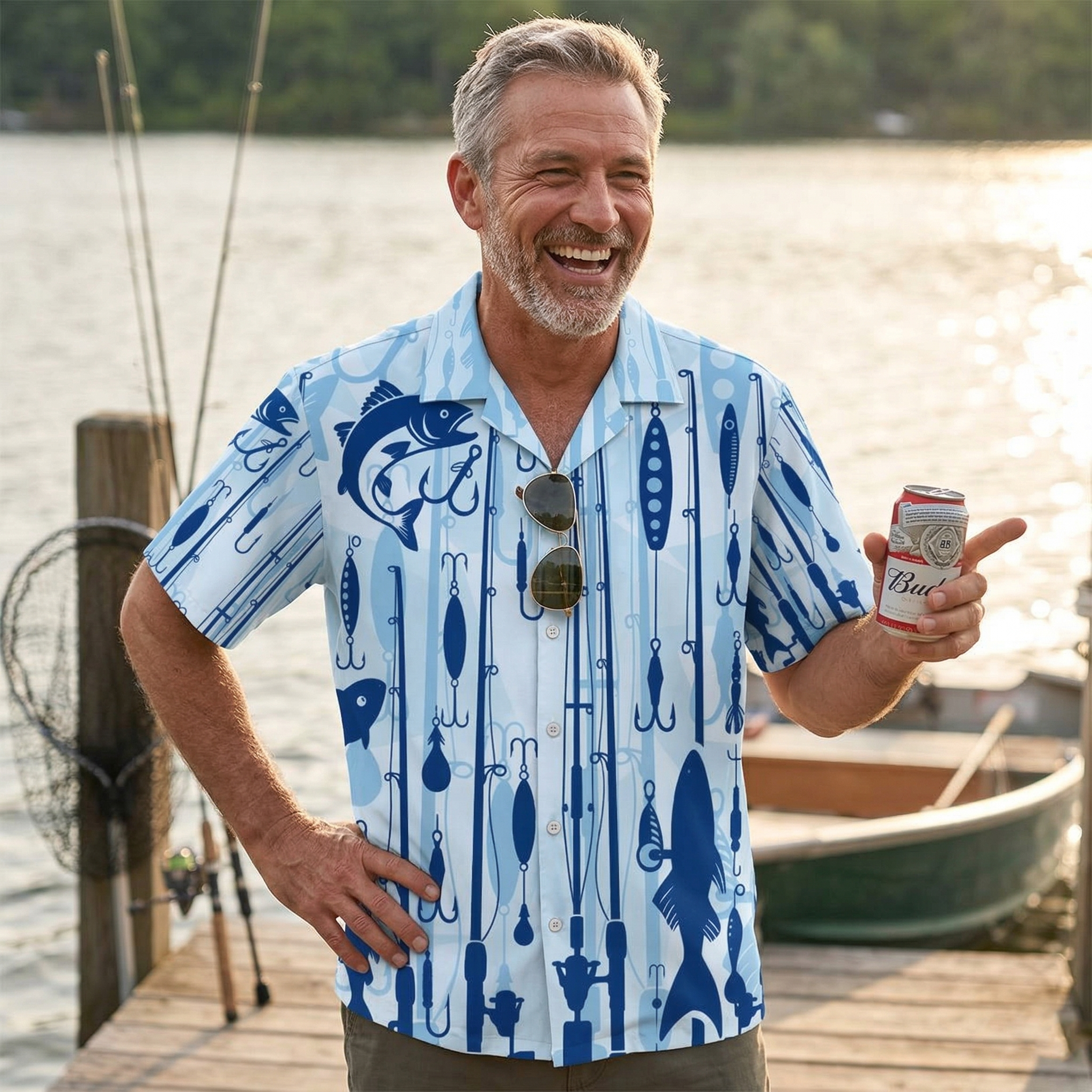 Fishing Blue Hawaiian Shirt