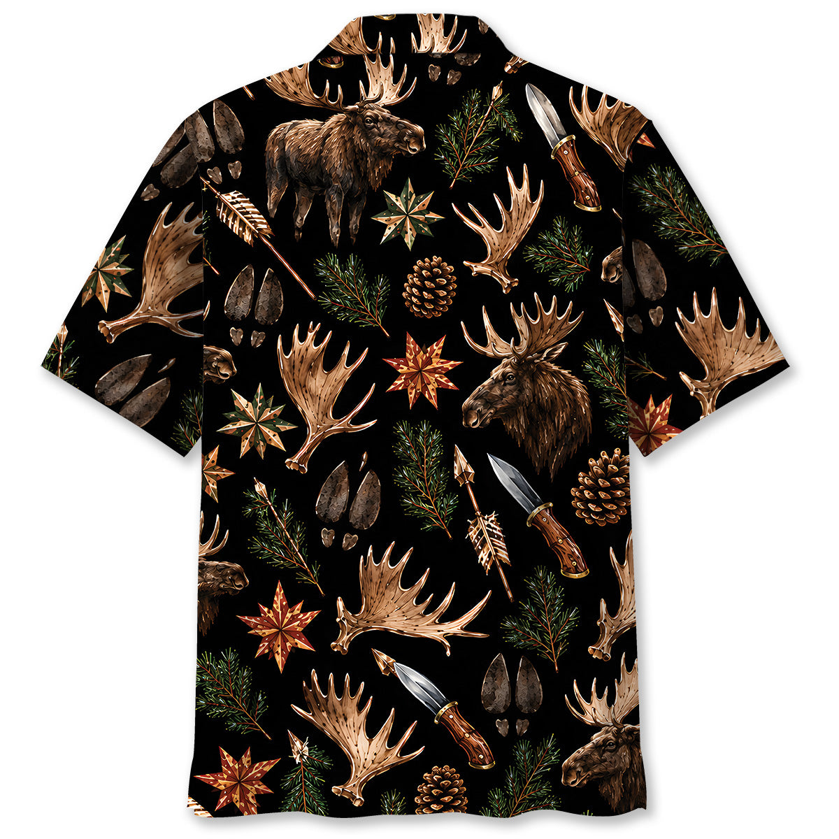 Moose Hunting Retro Black Hawaiian Shirt