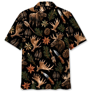 Moose Hunting Retro Black Hawaiian Shirt