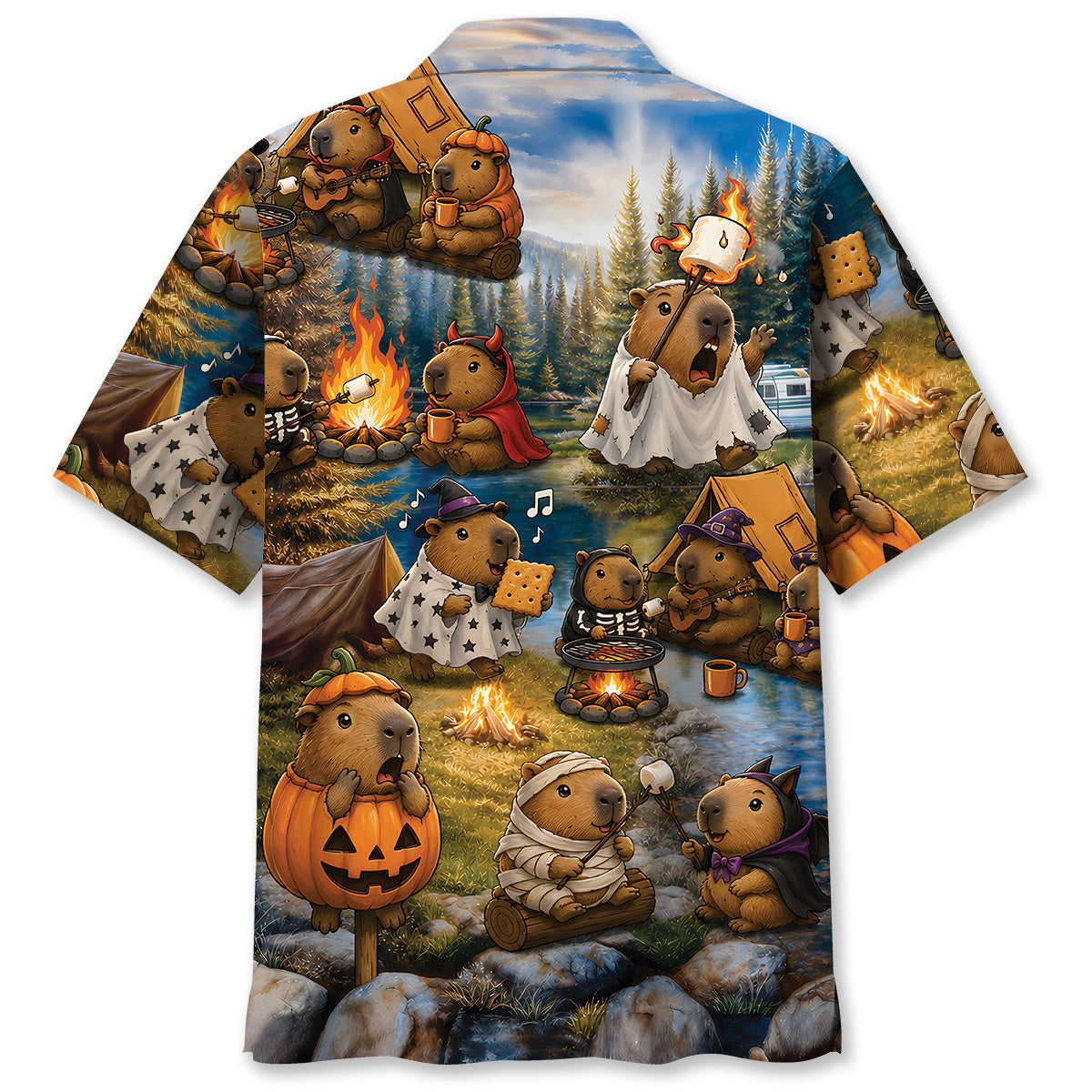 Vintage Capybara Camping Hawaiian Shirt