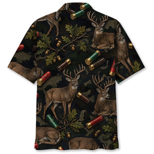 Vintage Deer Hunting Camouflage Black Hawaiian Shirt