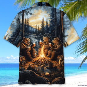 Bear Camping Drinking Night Hawaiian Shirt
