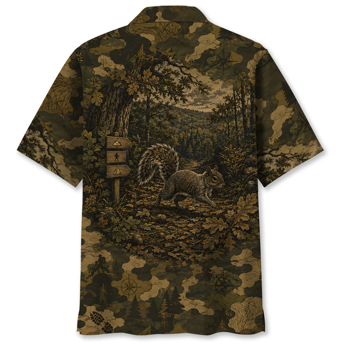 Squirrel Forest Camouflage Dark Hawaiian Shirt