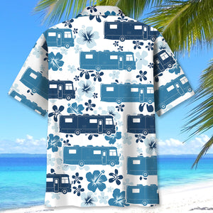 Class A Sleeper Rv Hibiscus Blue Hawaiian Shirt
