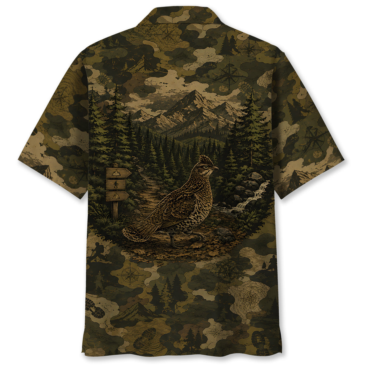 Grouse Camouflage Dark Hawaiian Shirt