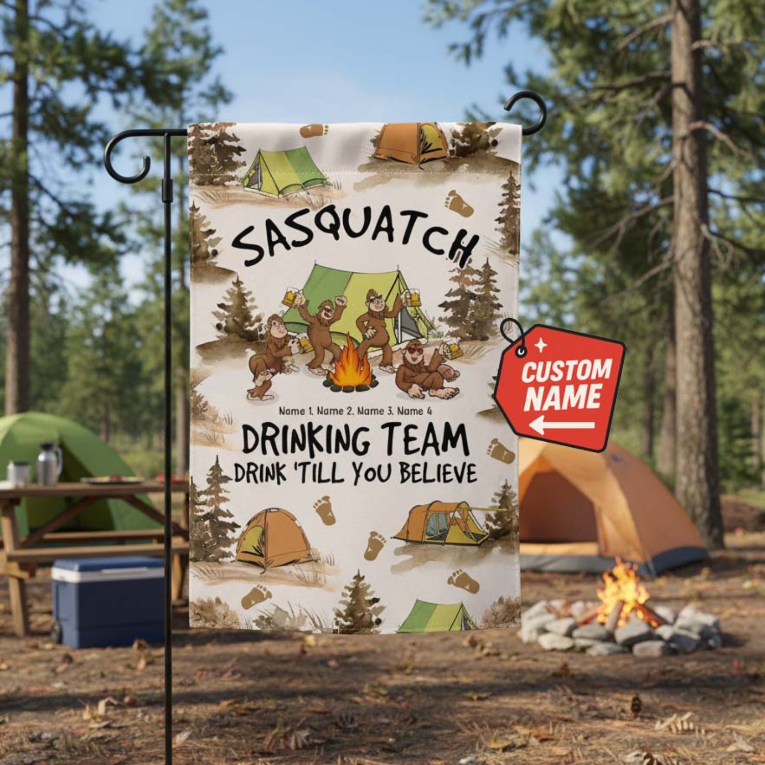 Sasquatch Campfire Drinking Team Flag Decor