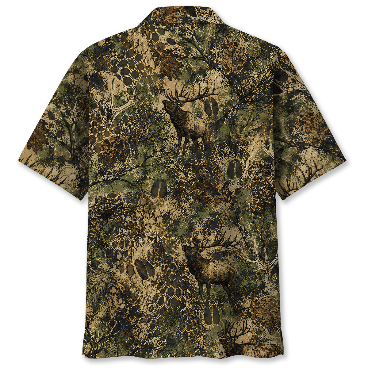 Elk Hunting Hex Camo Hawaiian Shirt