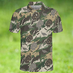 Outdoor Turkey Hunting Camo Print Graphic Polo For Men