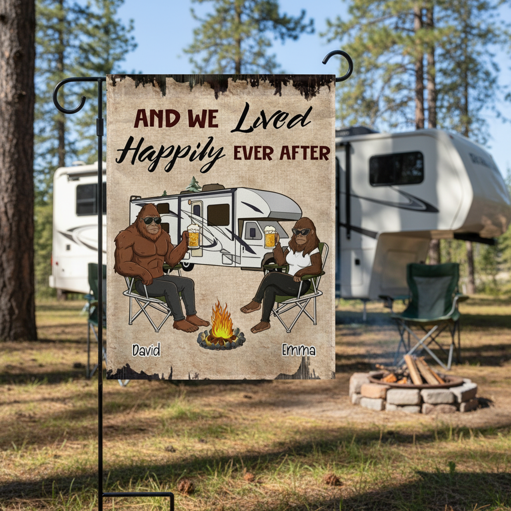 Custom Name Bigfoot And We Lived Happily Ever After Flag Decor
