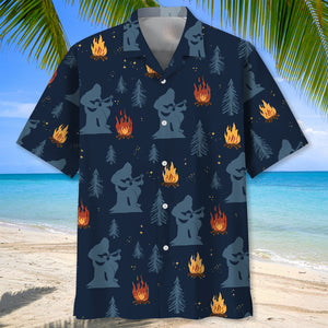 Campfire Silhouette Bigfoot Hawaiian Shirt