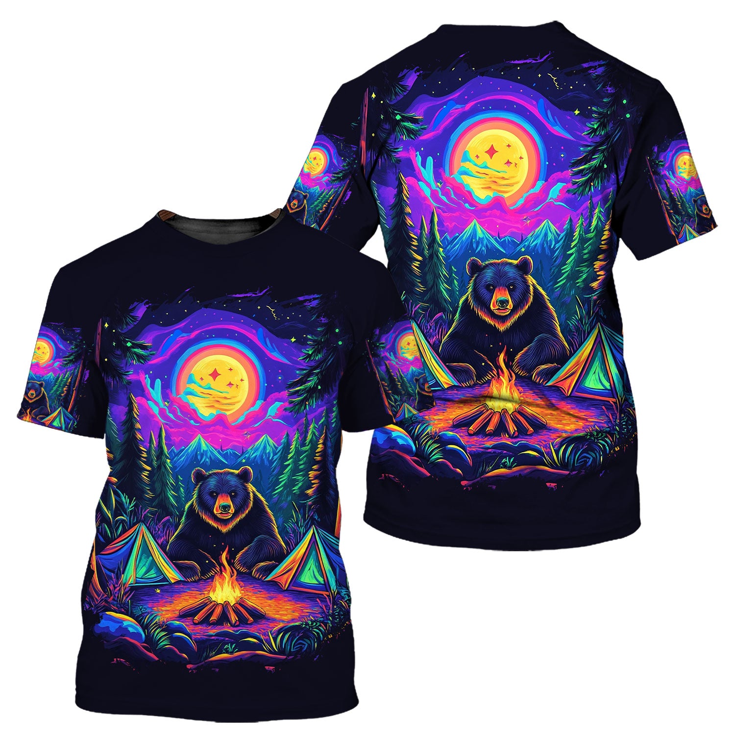 Camping Night With Bear All Over Print Shirt