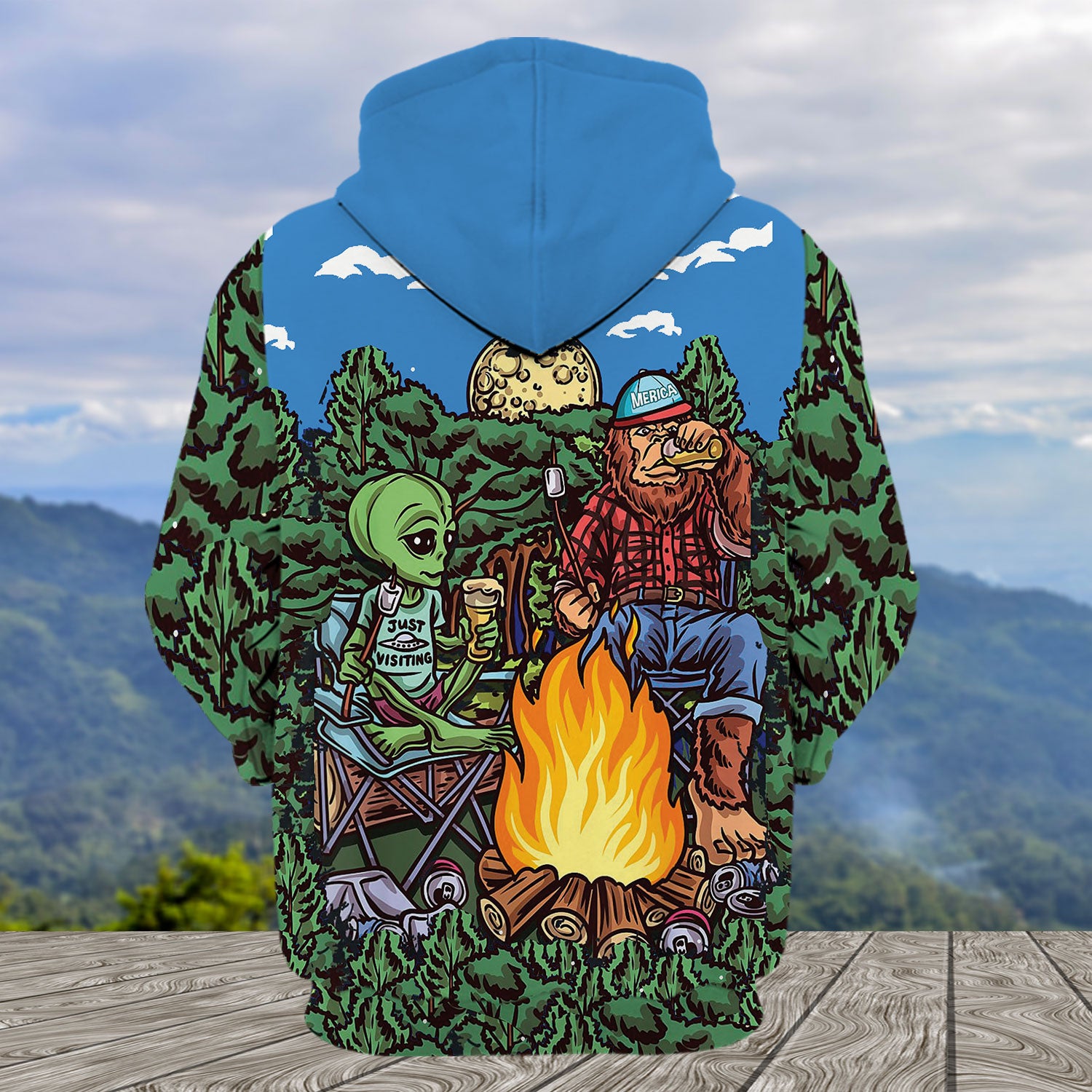 Alien Bigfoot Camping All Over Print Shirt