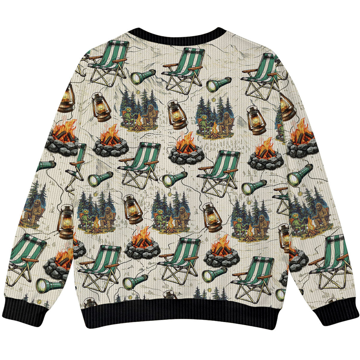Alien and Bigfoot Camping Ugly Sweater