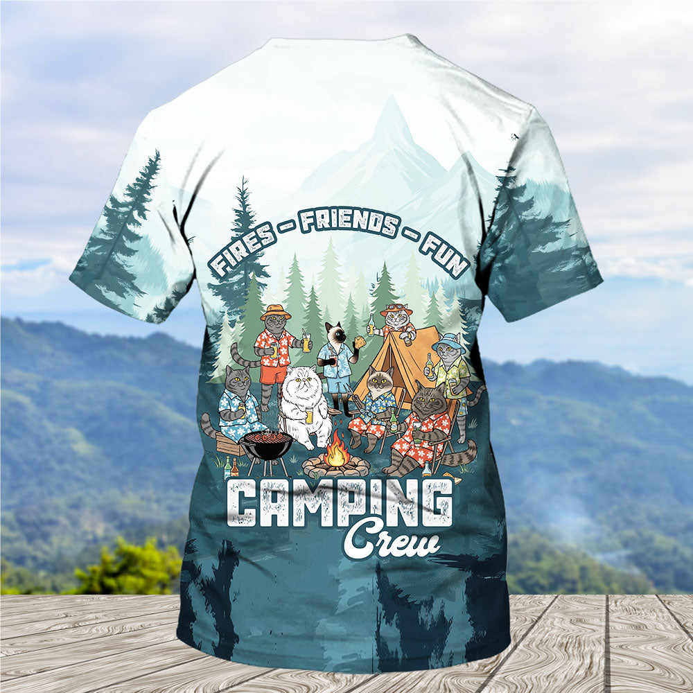 Friends, Fires, Fun Camping Crew Cats All Over Print Shirt