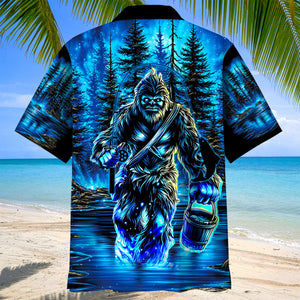 Bigfoot Fishing Blue Moon Light Hawaiian Shirt
