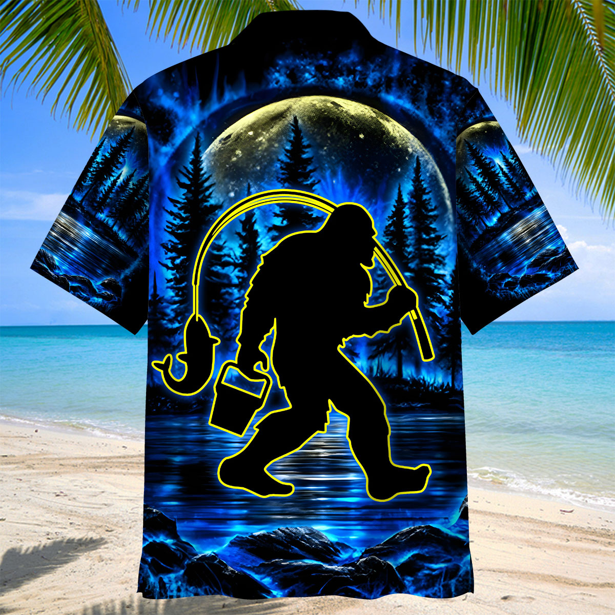 Bigfoot Fishing Hawaiian Shirt