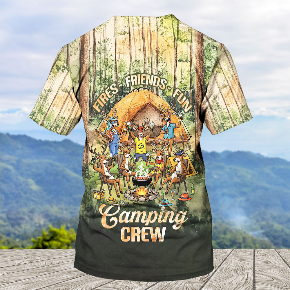 Friends, Fires, Fun Camping Crew Deer All Over Print Shirt