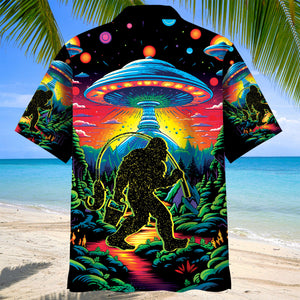 Bigfoot Fishing Forest Hawaiian Shirt