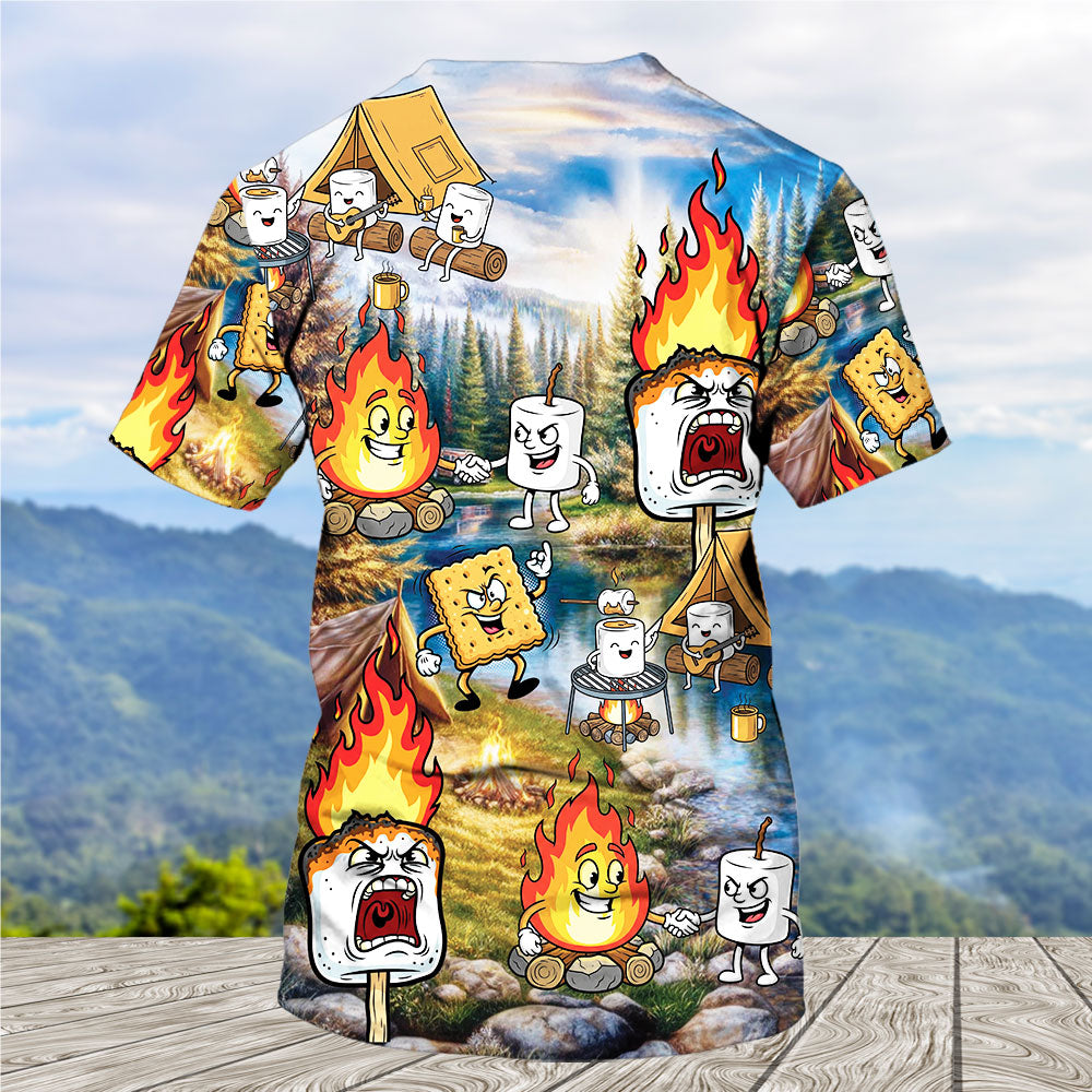 Vintage Camping Burnt Mashmallow All Over Print Shirt