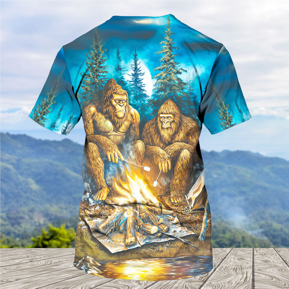 Sasquatch Campfire Night Art All Over Print Shirt