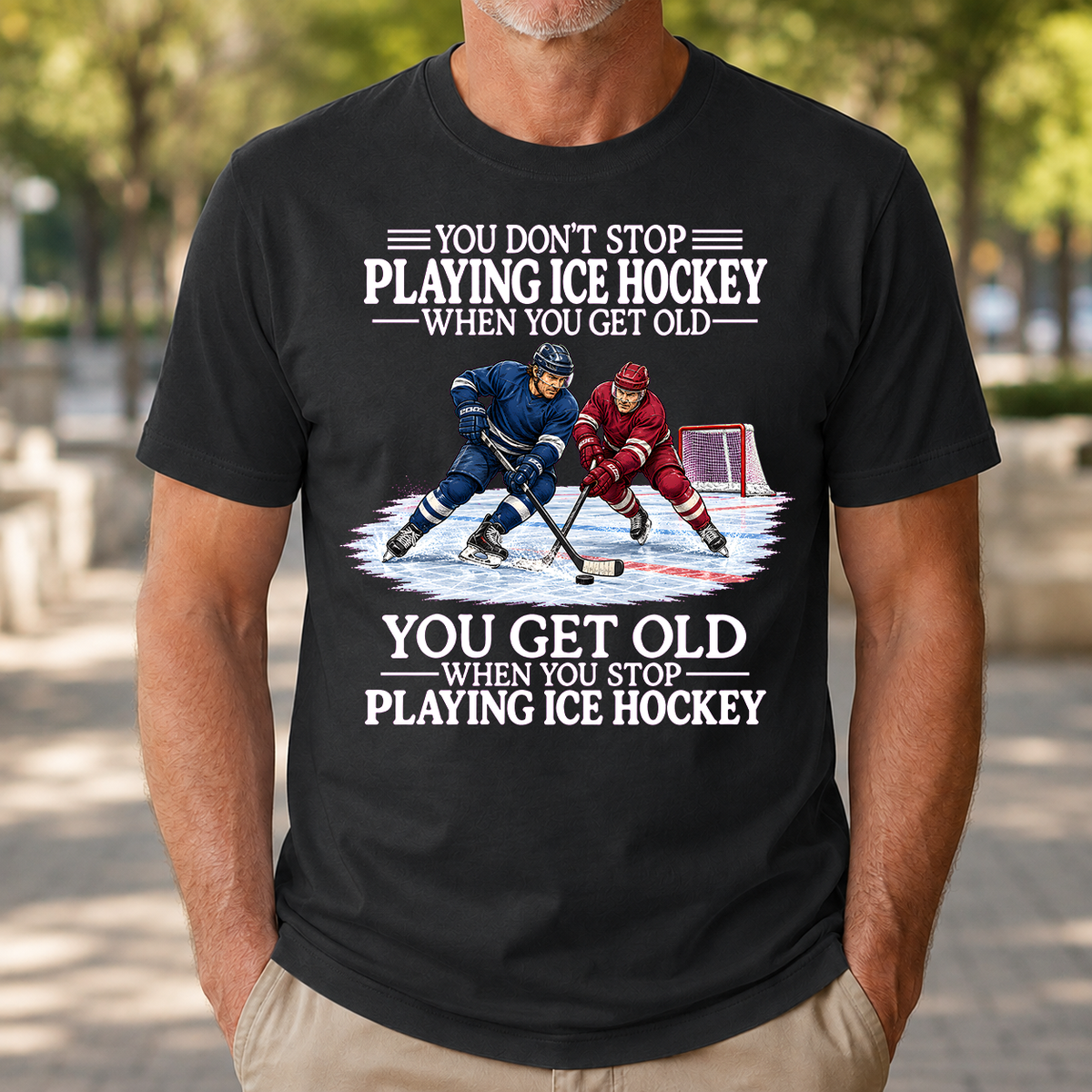 Old Man Don't Stop Ice Hockey - 4-TS2D-Black
