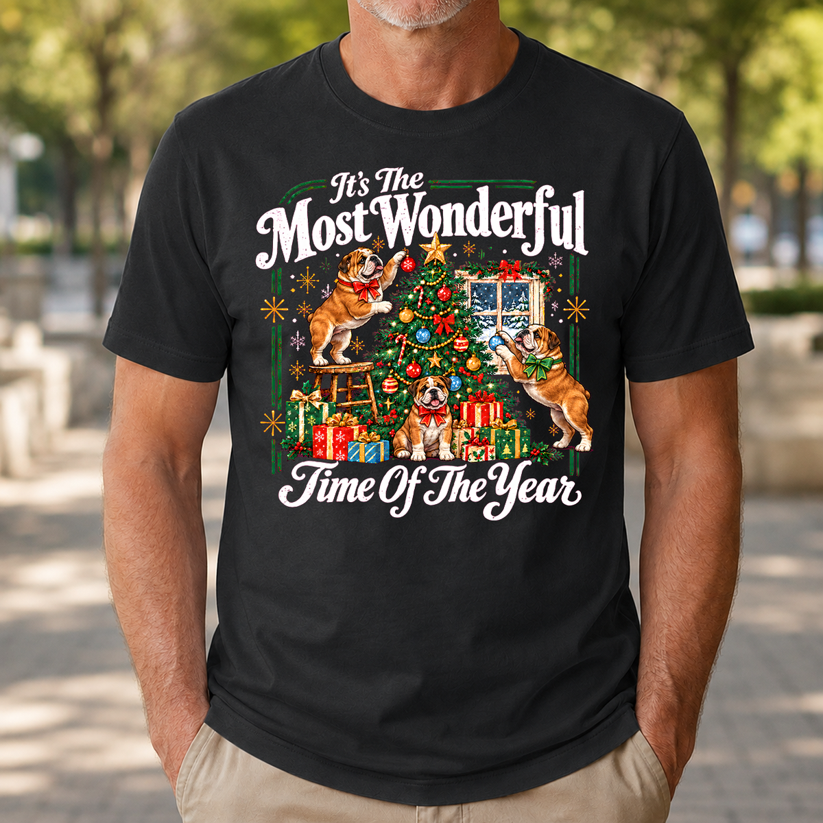 Wonderful Christmas Bulldog - 4-TS2D-Black