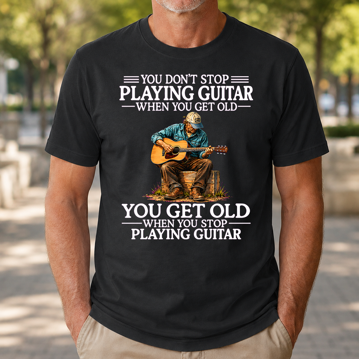 Old Man Don't Stop Playing Guitar - 4-TS2D-Black