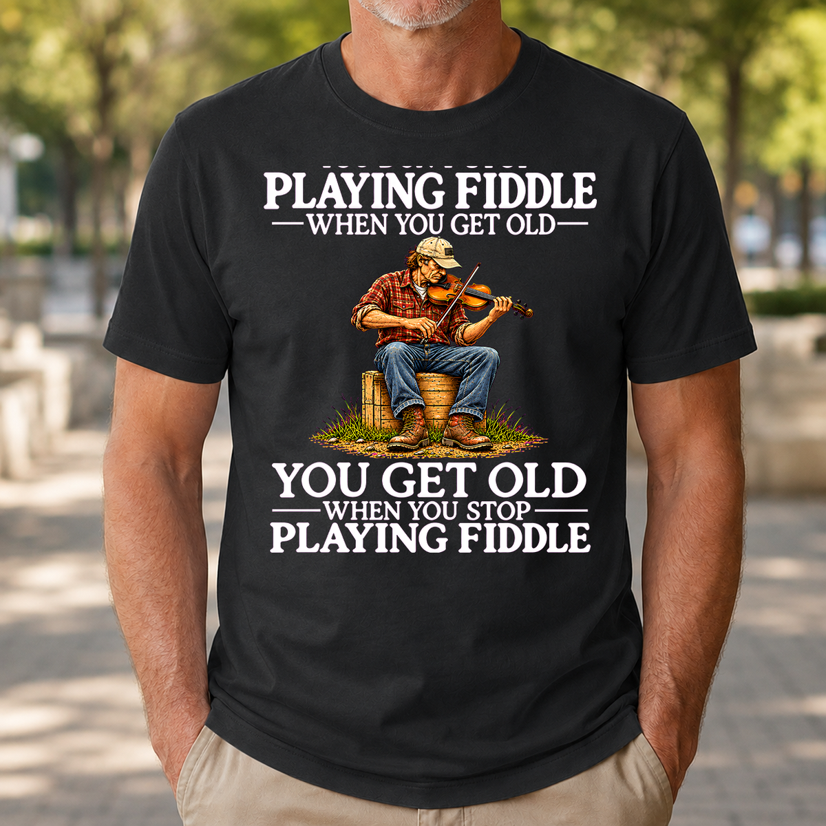 Old Man Don't Stop Playing Playing Fiddle - 4-TS2D-Black