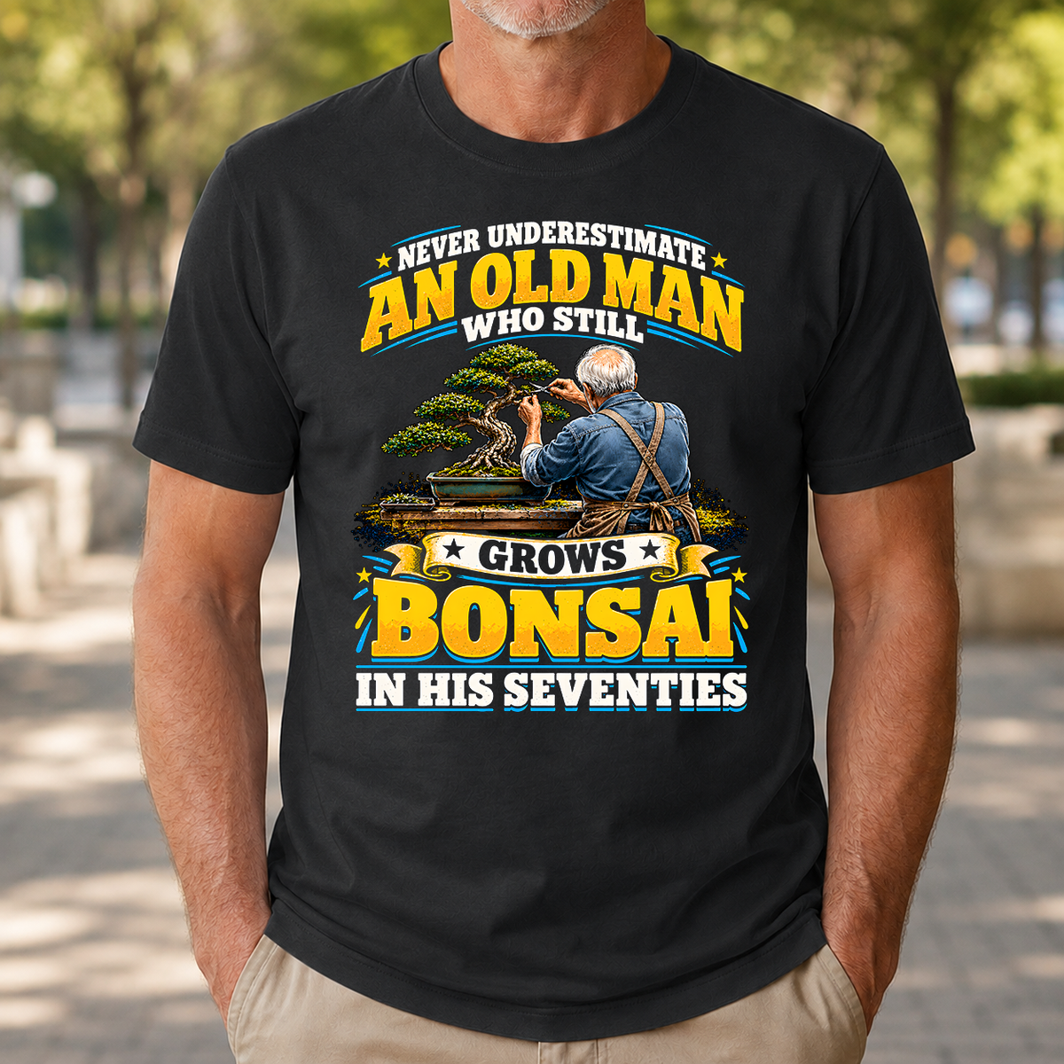 Yellow An Old Man Still Grows Bonsai In His Seventies - 4-TS2D-Black