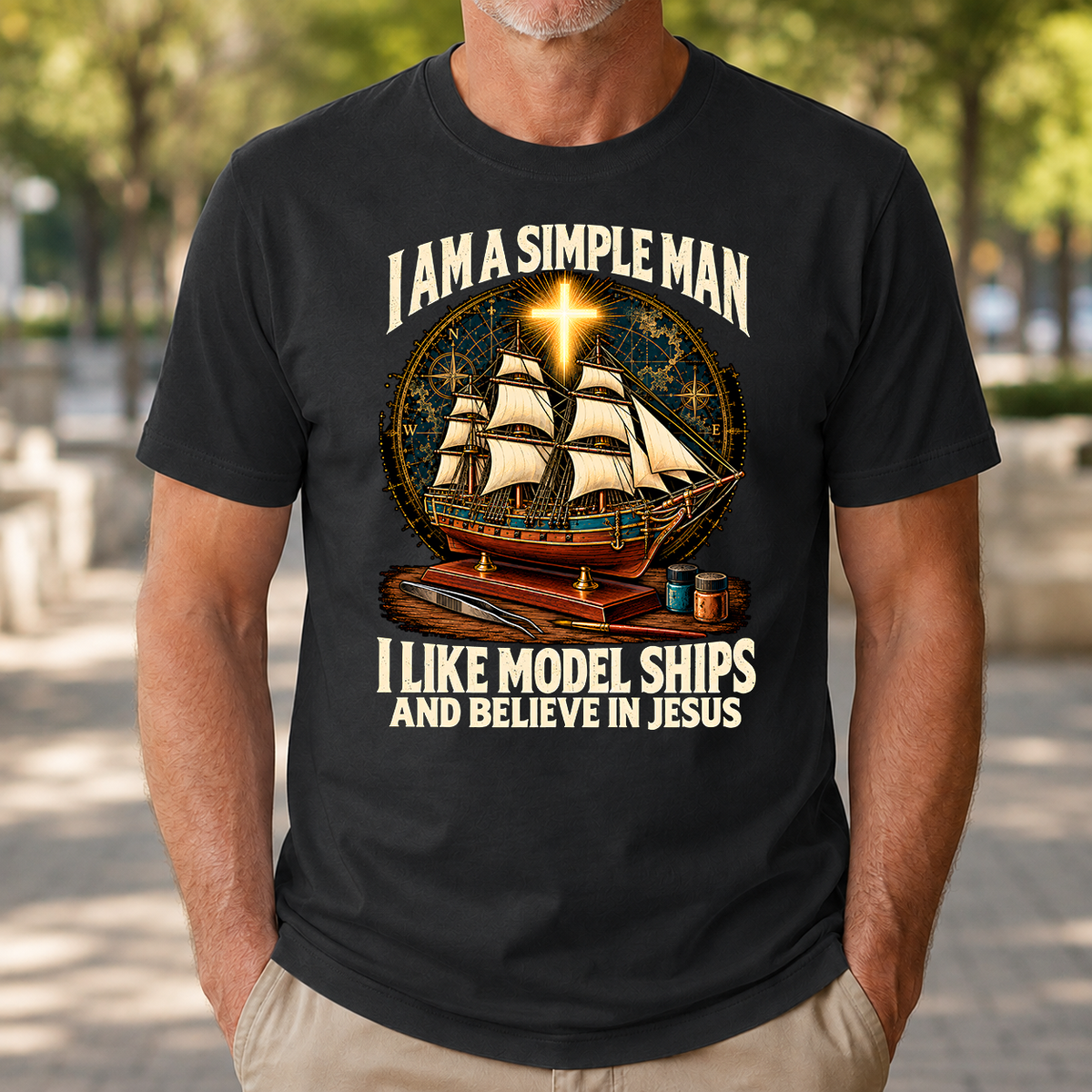 I Like Model Ships & Believe In Jesus - 4-TS2D-Black