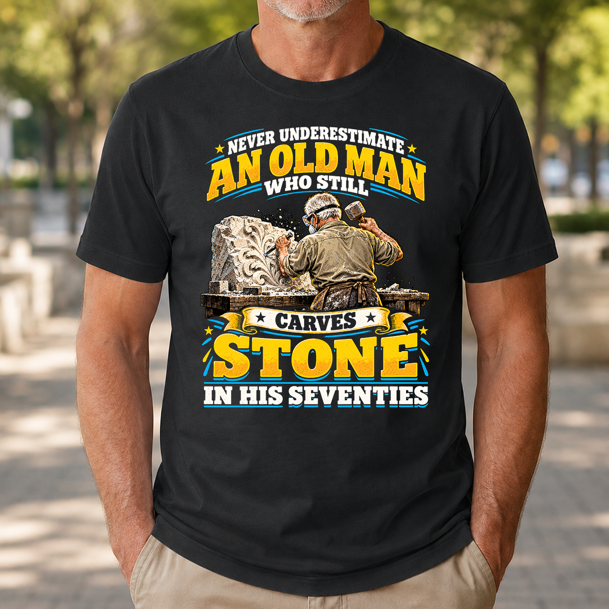 Yellow An Old Man Still Carves Stone In His Seventies - 4-TS2D-Black