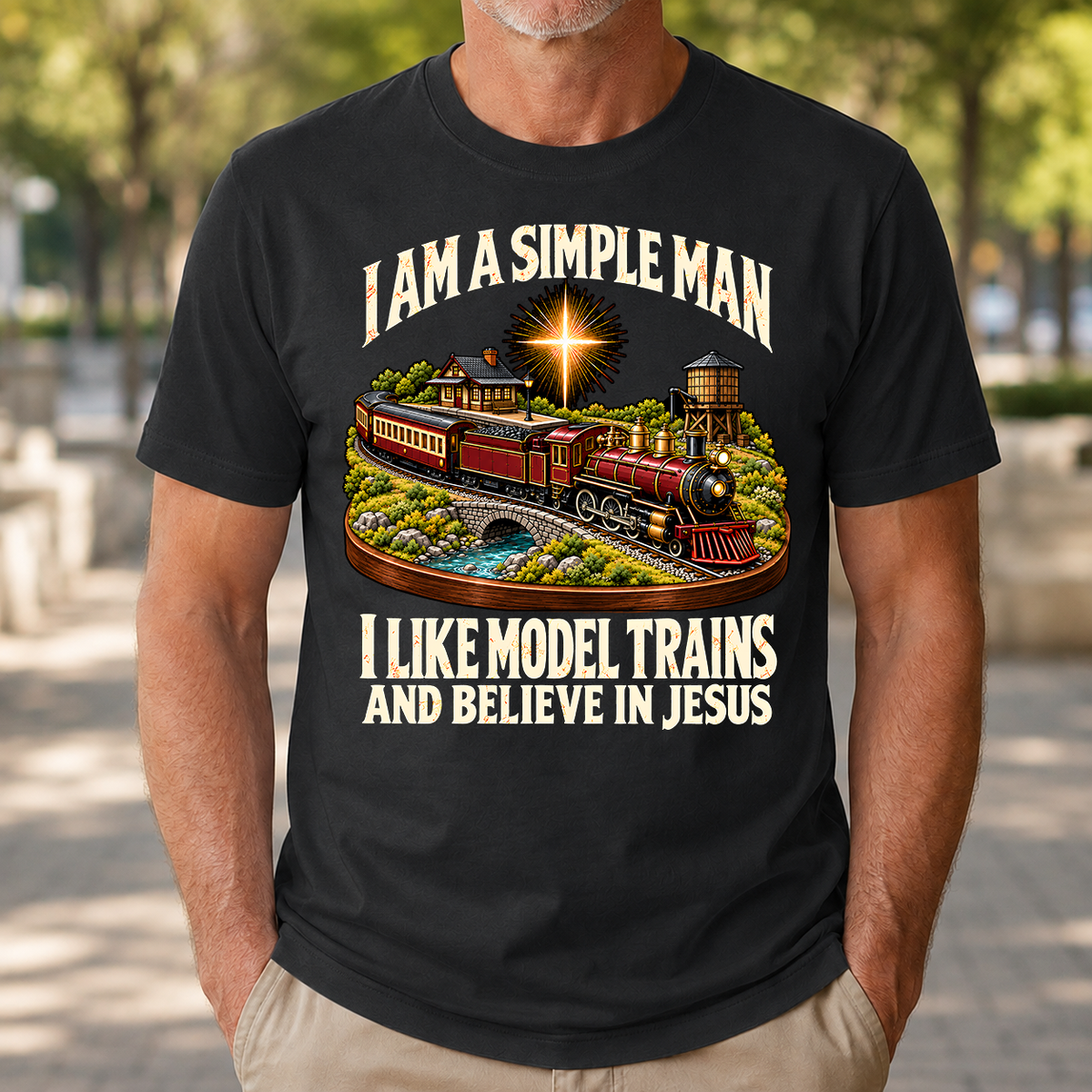 I Like Model Trains & Believe In Jesus - 4-TS2D-Black