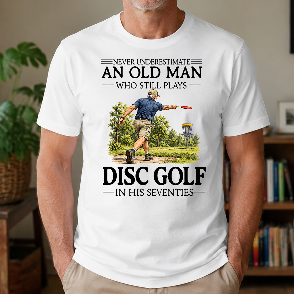 An Old Man Who Still Plays Disc Golf In His Seventies - 4-TS2D-White