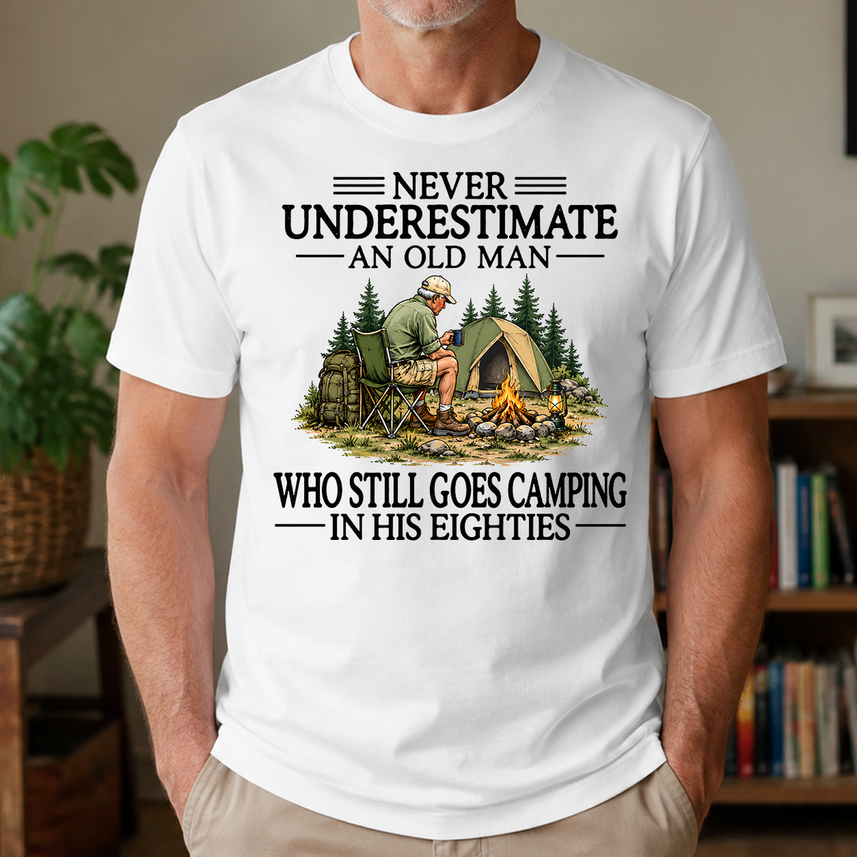 Never Underestimate An Old Man Camping 80s - 4-TS2D-White
