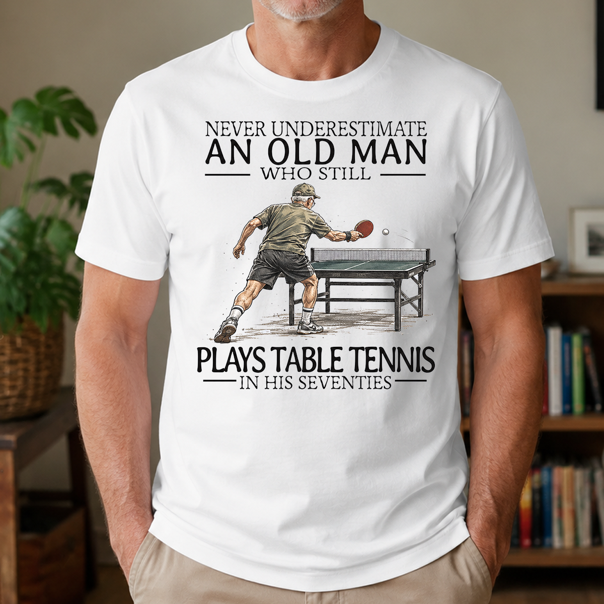 An Old Man Who Still Plays Table Tennis In His Seventies - 4-TS2D-White