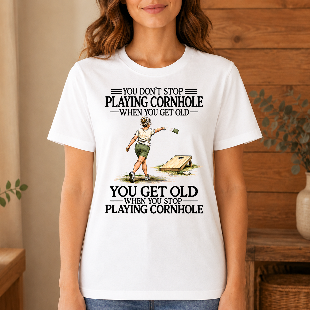 Don't Stop Playing Cornhole - 4-TS2D-White