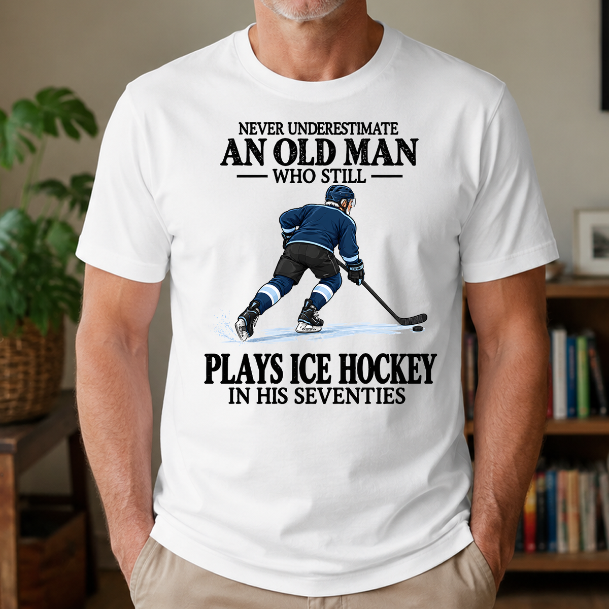 An Old Man Still Plays Ice Hockey In His Seventies - 4-TS2D-White