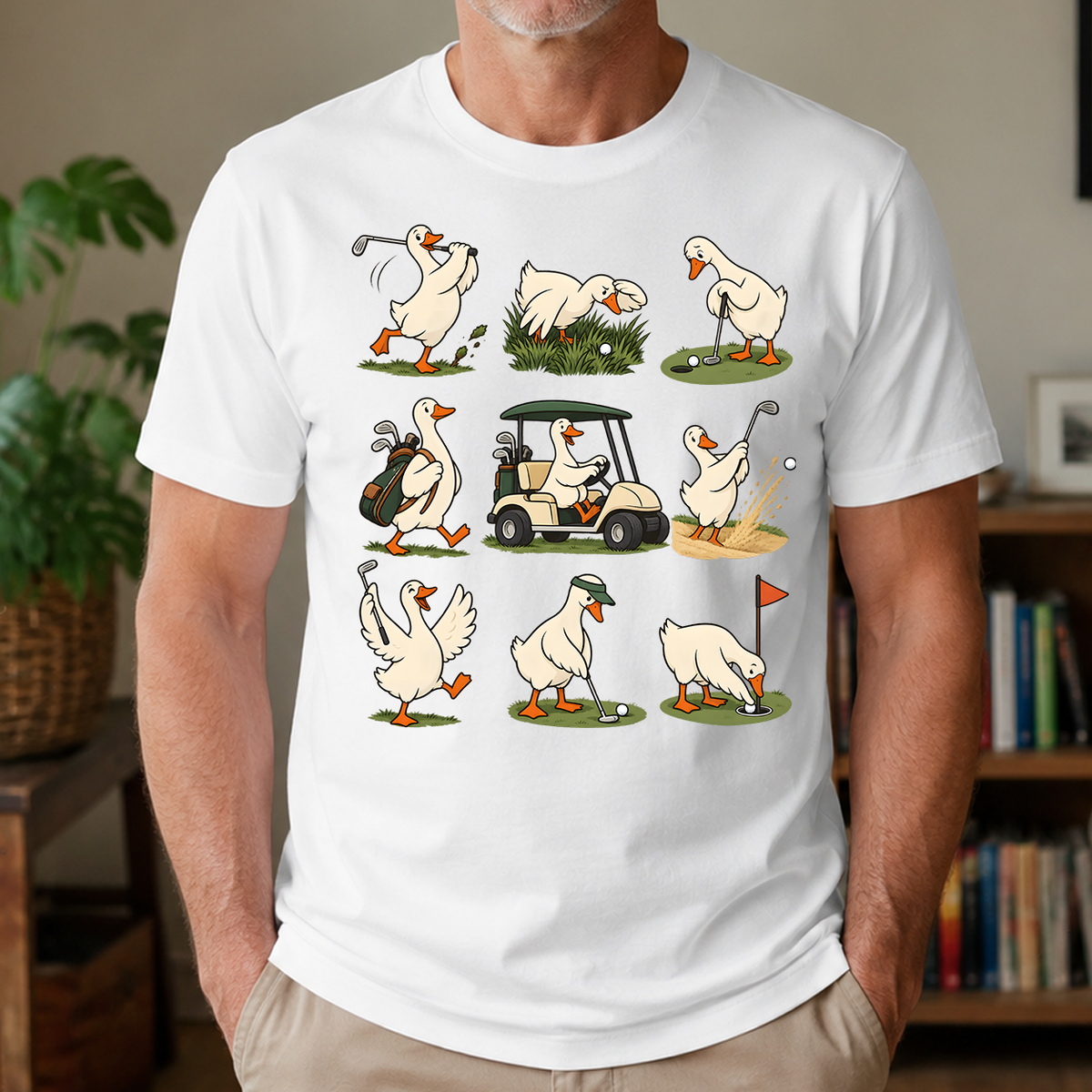 Funny Ducks Playing Golf - 4-TS2D-White_7-TS2D-White