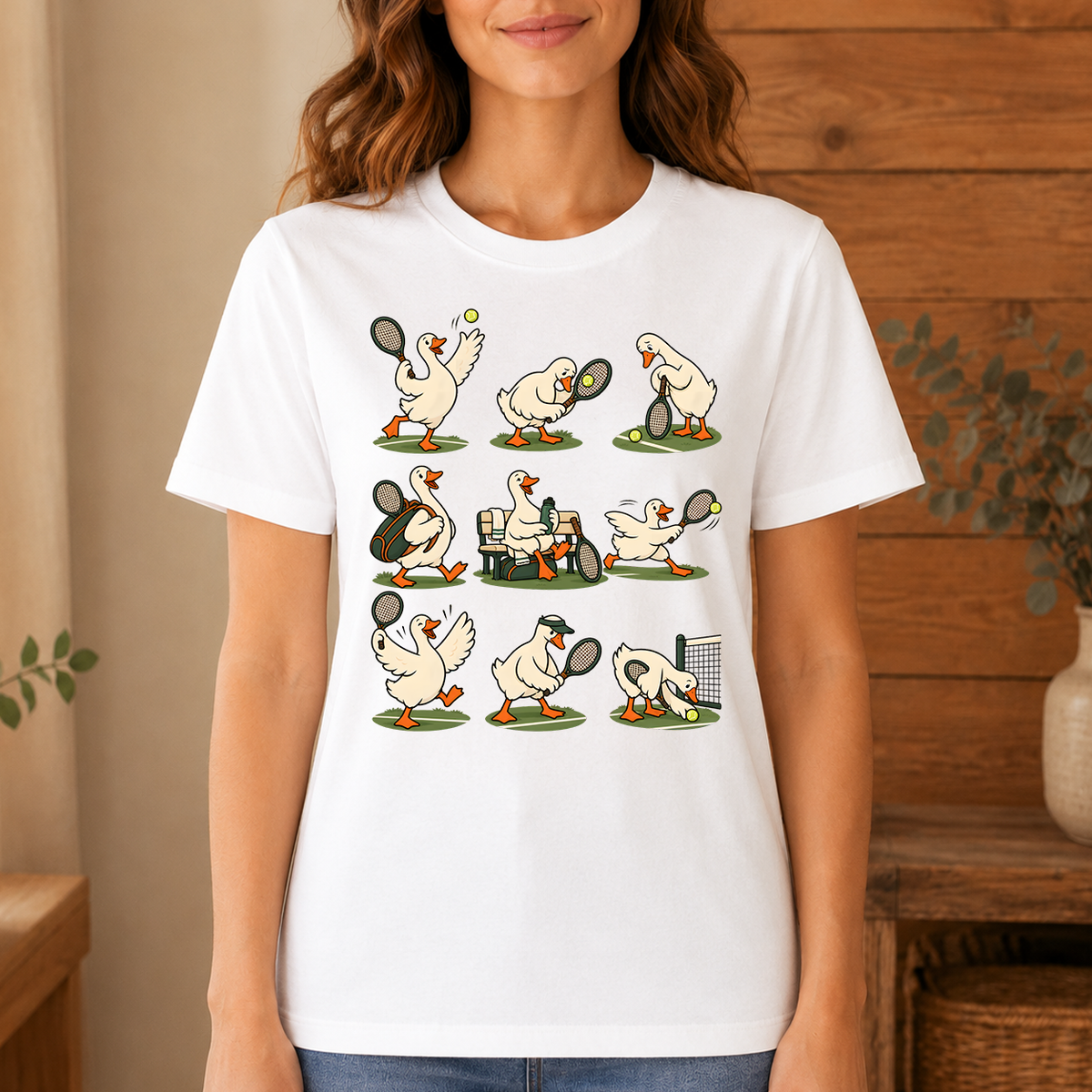 Funny Ducks Playing Tennis - 4-TS2D-White