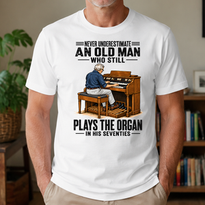 An Old Man Still Plays The Organ In His 70s - 4-TS2D-White