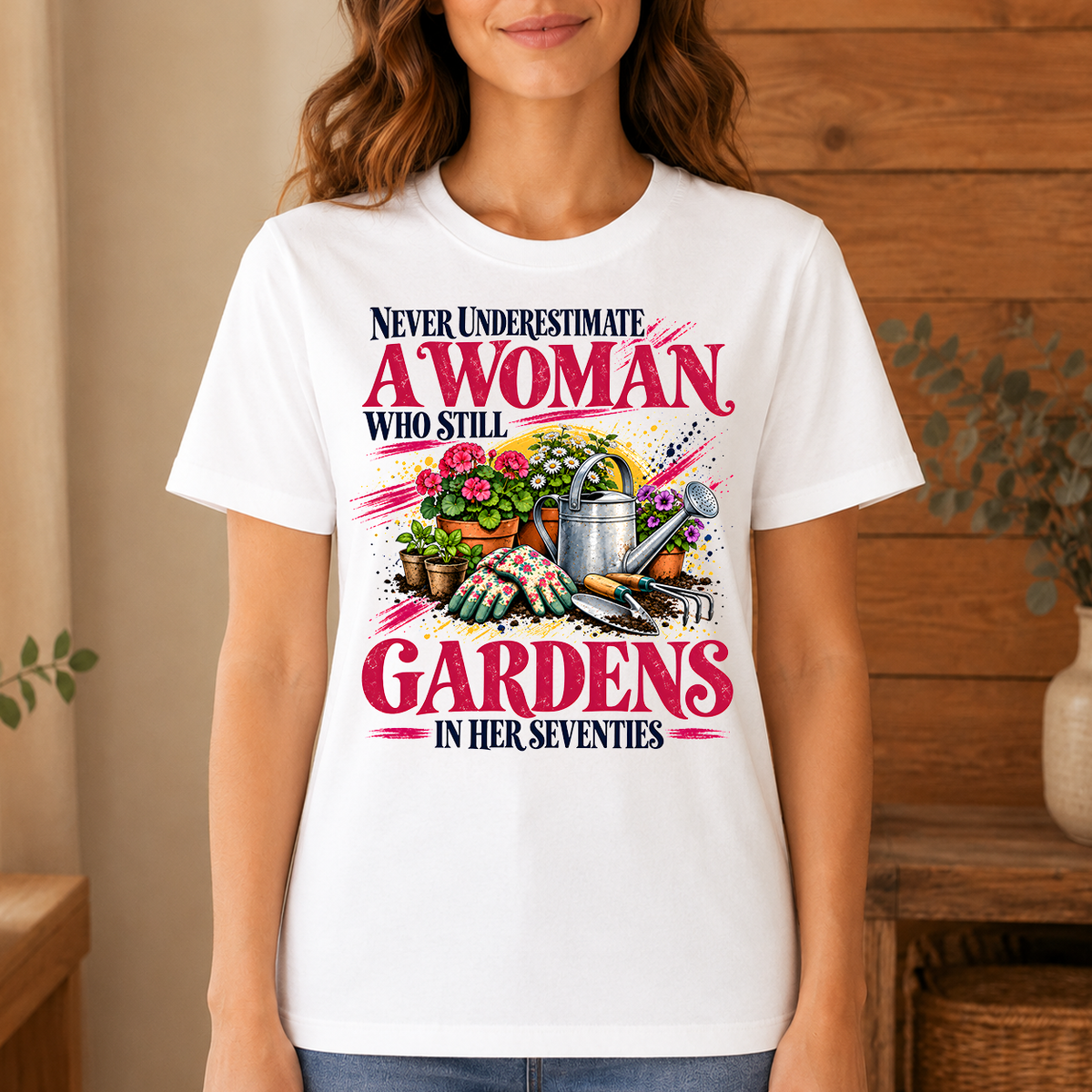 A Woman Still Gardens In Her Seventies - 4-TS2D-White