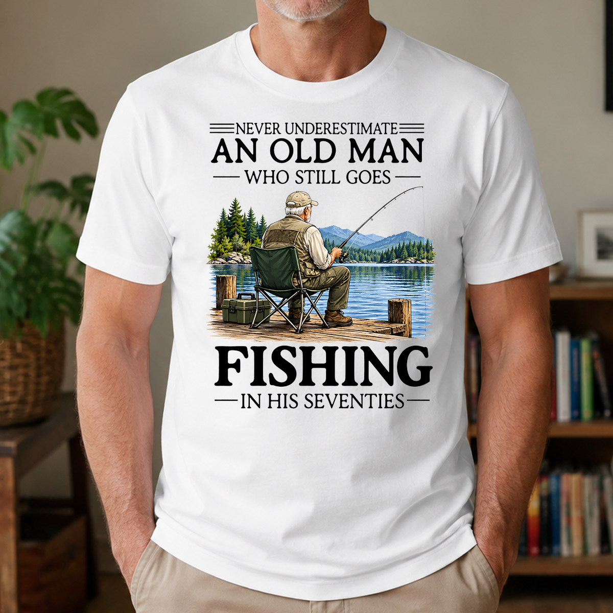 An Old Man Who Still Goes Fishing In His Seventies - 4-TS2D-White