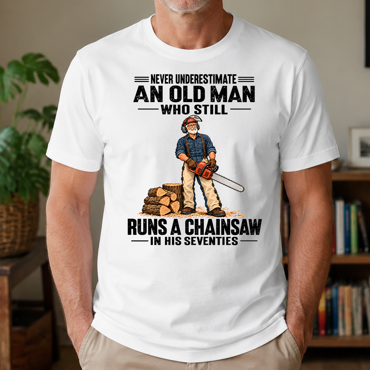 An Old Man Still Runs A Chainsaw In His 70s - 4-TS2D-White
