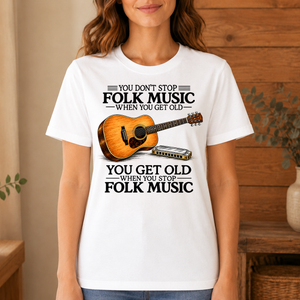 Don't Stop Playing Folk Music Vintage Art - 4-TS2D-White