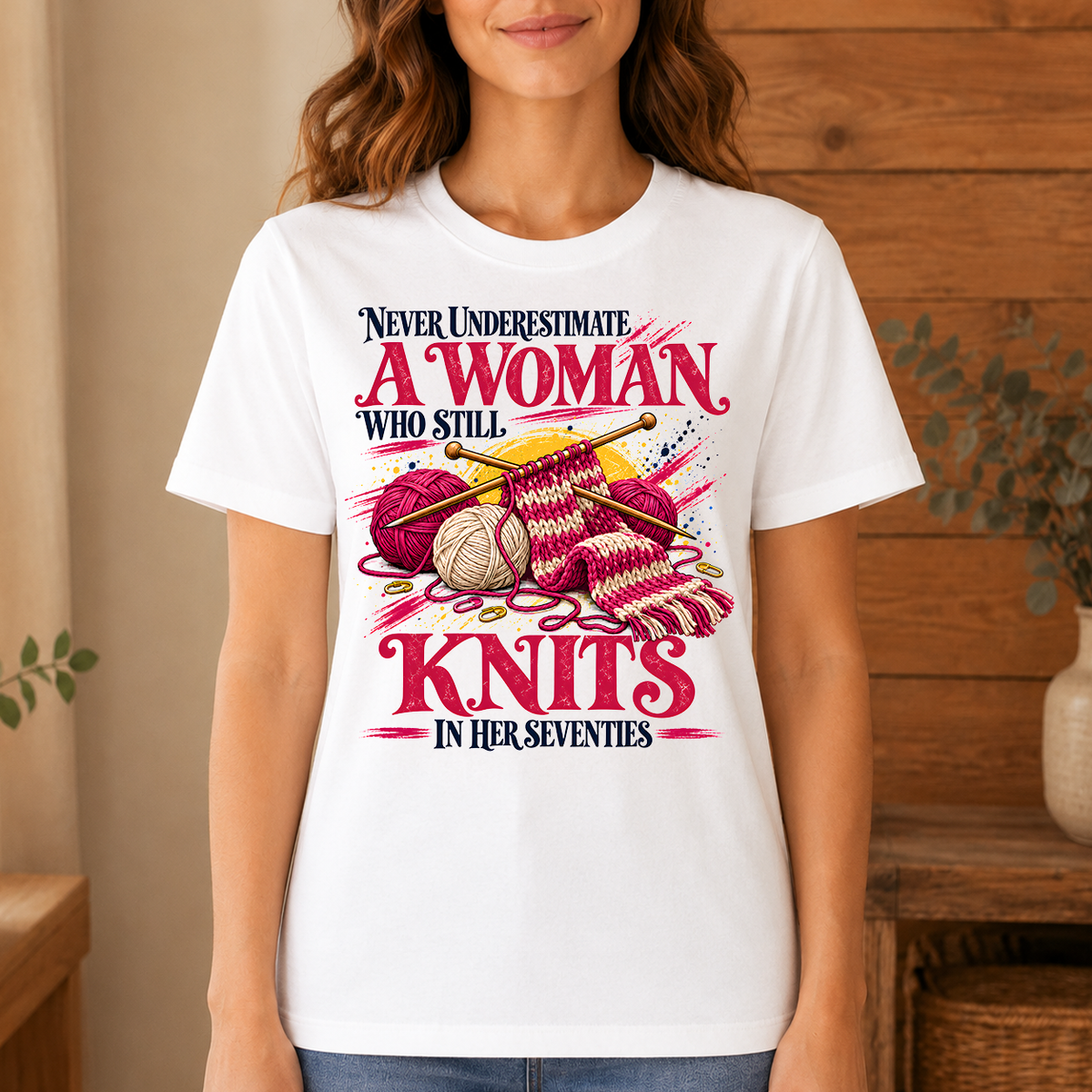 A Woman Still Knits In Her Seventies - 4-TS2D-White