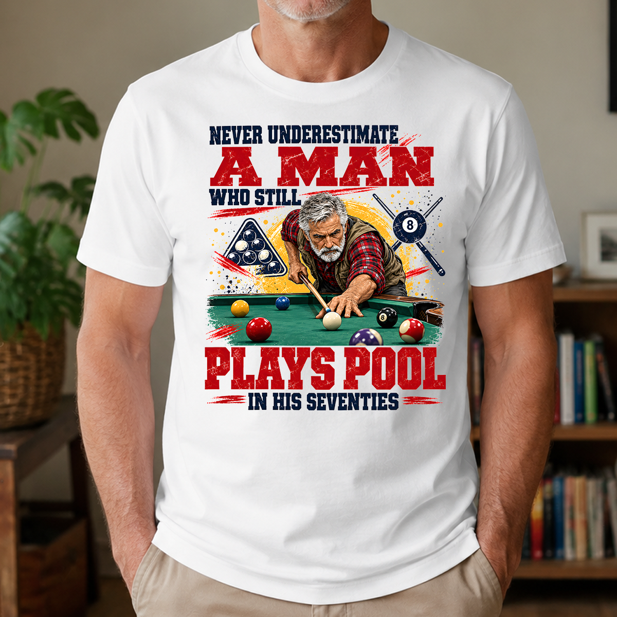 A Man Still Plays Pool In His 70s - 4-TS2D-White