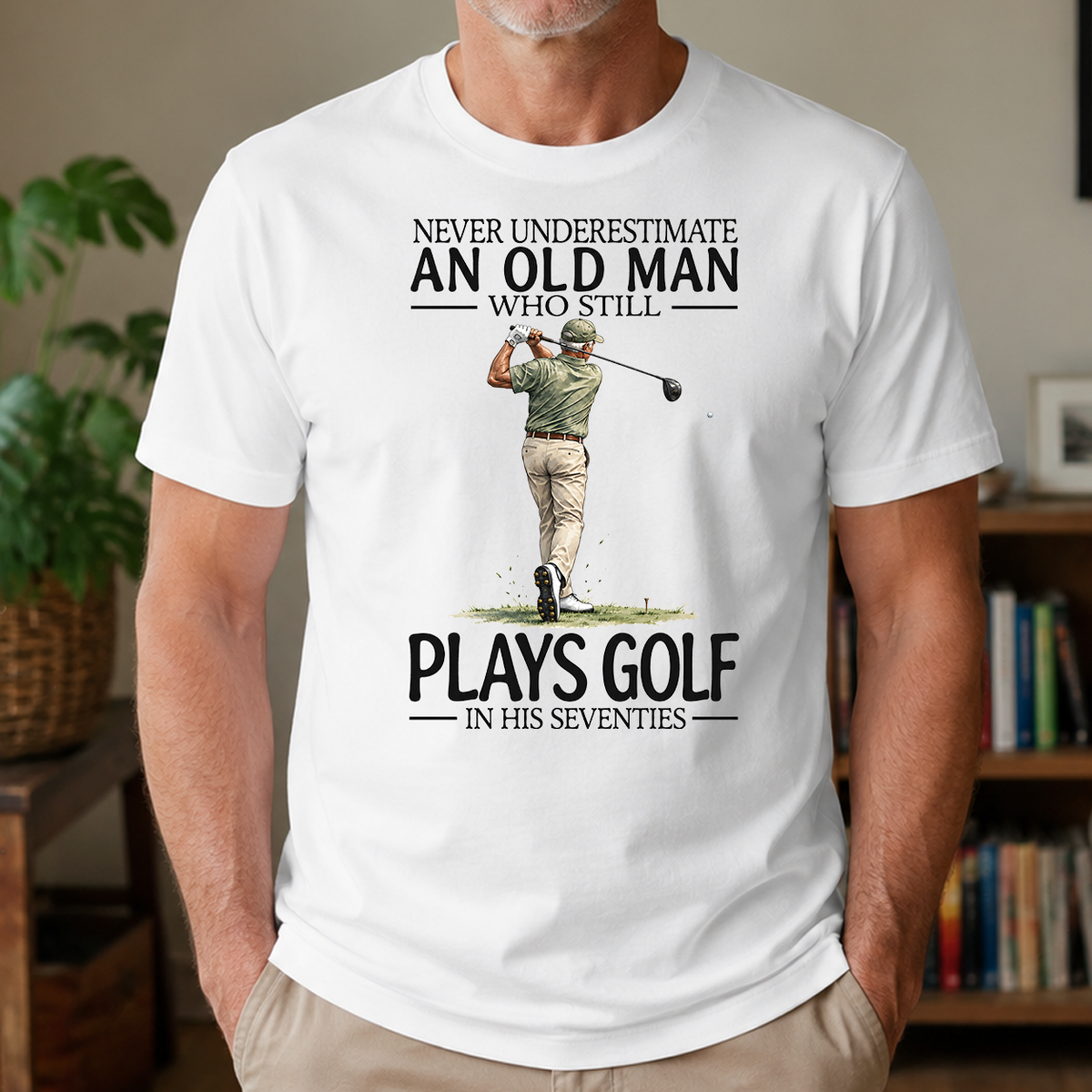 An Old Man Who Still Plays Golf In His Seventies - 4-TS2D-White