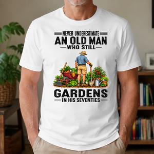 An Old Man Still Gardens In His 70s - 4-TS2D-White